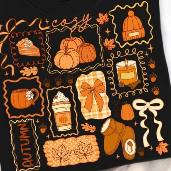 Cozy Season Girly Fall Tee, Lace Fall Cozy Season Bow T-shirt - Picture 2 of 4